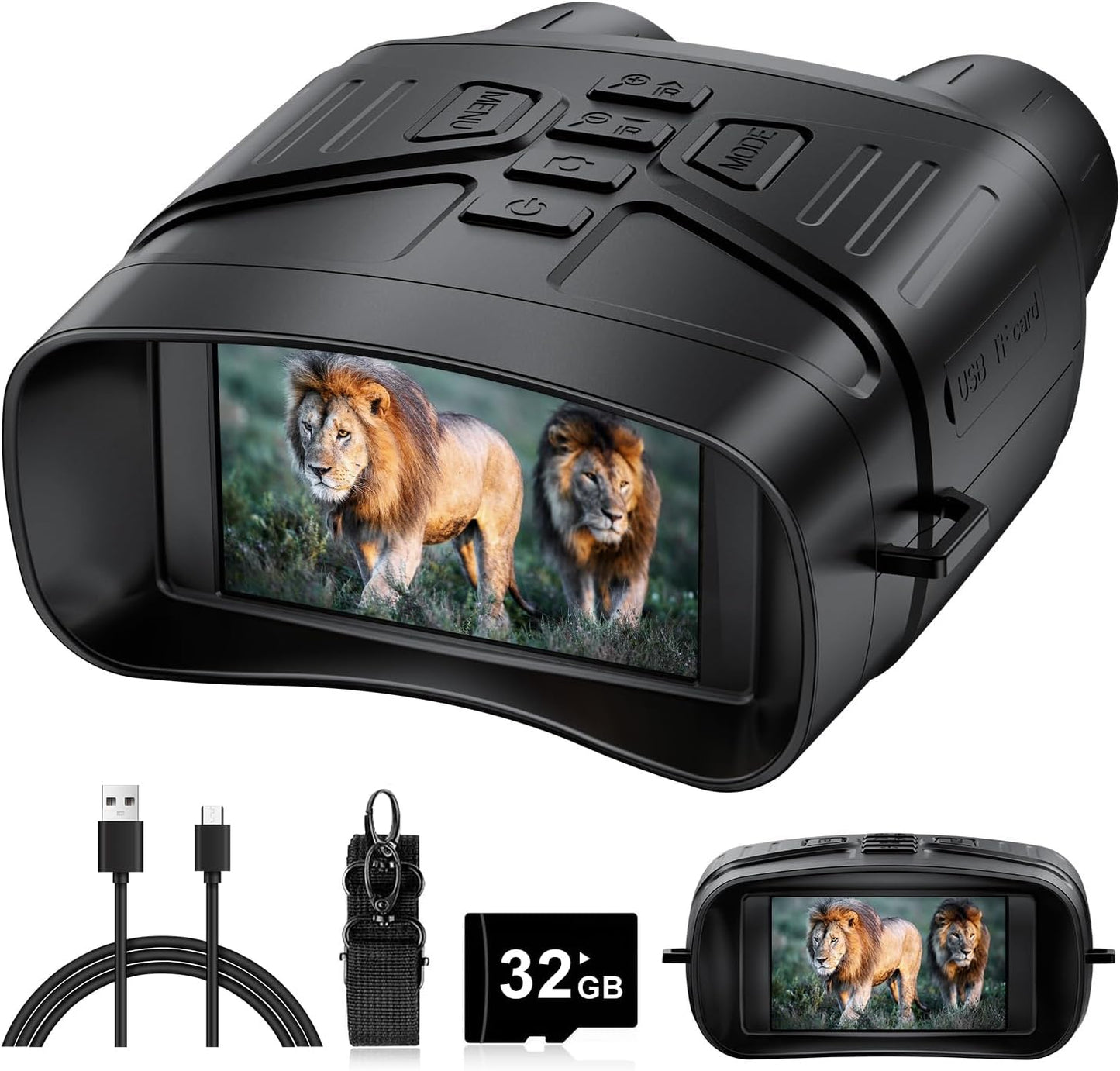 Night Vision Goggles - 4K Night Vision Binoculars, 32GB TF Card can Save Photo and Video, 3'' HD Screen for Camping & Security, Black