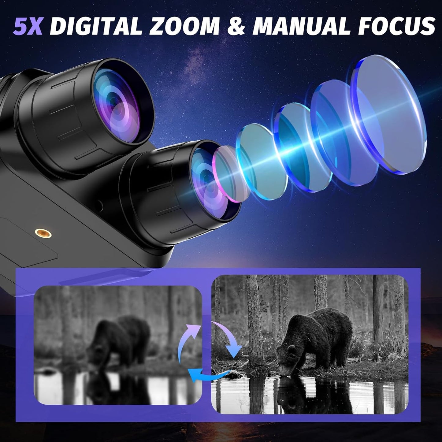 Night Vision Goggles - 4K Night Vision Binoculars, 32GB TF Card can Save Photo and Video, 3'' HD Screen for Camping & Security, Black