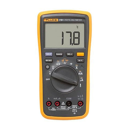 Fluke 17B+ Digital Multimeter, for Electrical Applications, Measures AC/DC Voltage 100V, Current Measurements to 10A, Resistance, Continuity, Diode, Capacitance, Frequency, and Temperature Testing